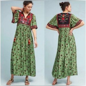 Anthropology Verb Floral Green Maxi Dress